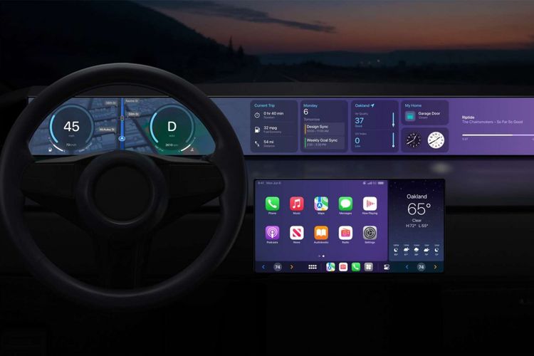 Fitur CarPlay di iOS 16 yang bisa ditampilkan di seluruh layar mobil.