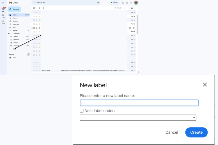 Ilustrasi cara buat label di Gmail