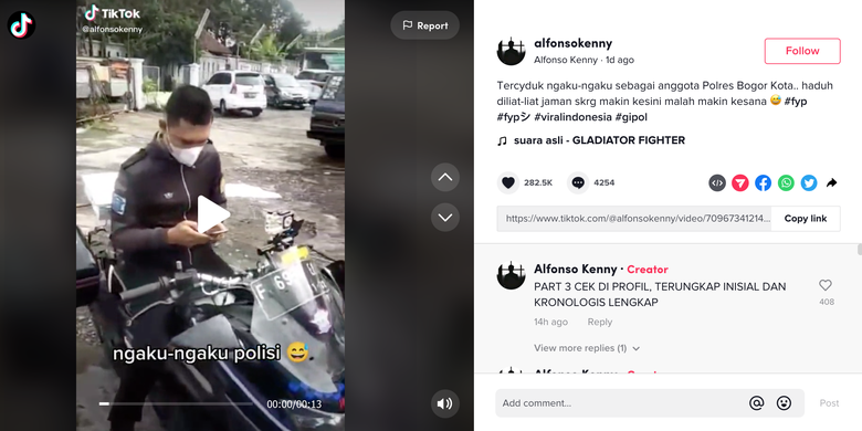 Seorang pria yang mengaku sebagai anggota polisi satuan Polresta Bogor, Kota, Jawa Barat, baru-baru ini viral di media sosial.
