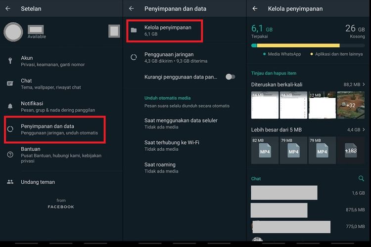 Cara menggunakan fitur pengelola dan pnyimpanan data (Storage Management) di WhatsApp.