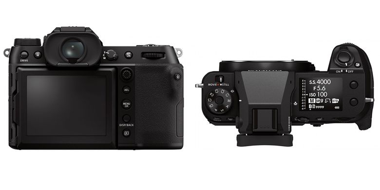 Sisi belakang dan top plate dari kamera mirrorless medium format Fujifilm GFX100S