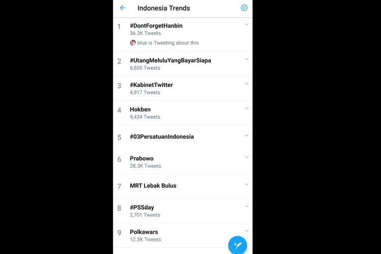 Trending topic Indonesia di Twitter pukul 10.35.