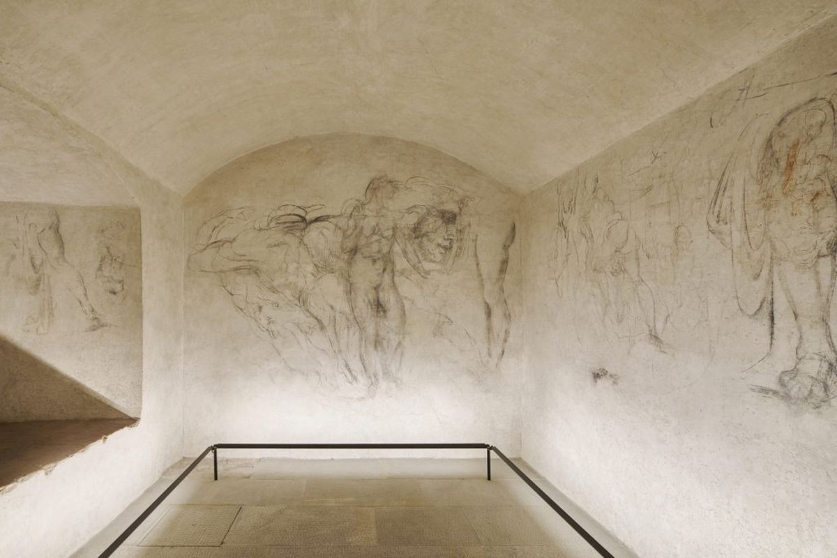 Gambar yang diyakini dibuat oleh Michelangelo di Stanza Segreta, atau Ruang Rahasia, di Museum Kapel Medici, bagian dari Museum Bargello dan Basilika San Lorenzo di Florence.