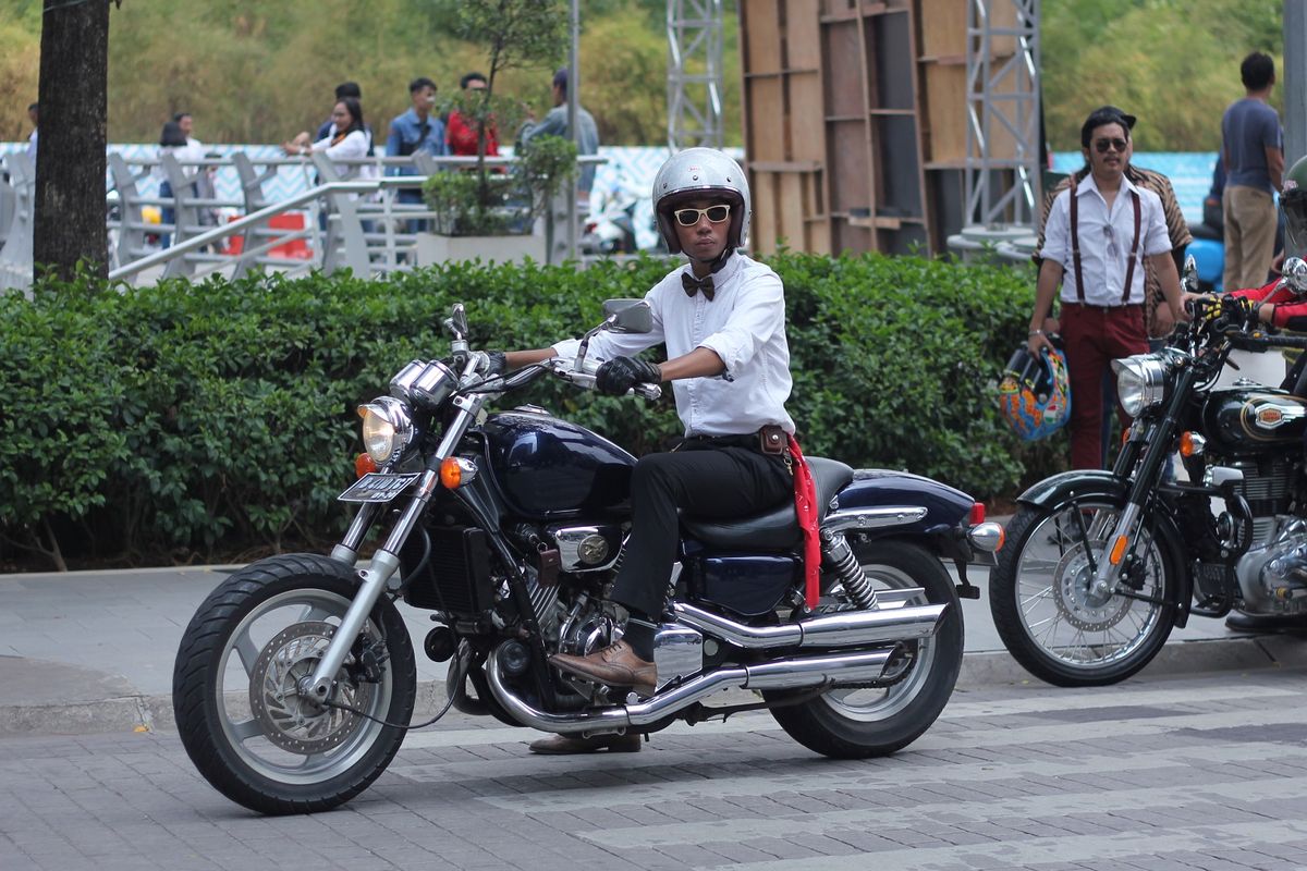 Salah satu motor gede (moge) yang ikut meramaikan Distinguished Gentlemans Ride (DGR), Minggu (30/9/2018).