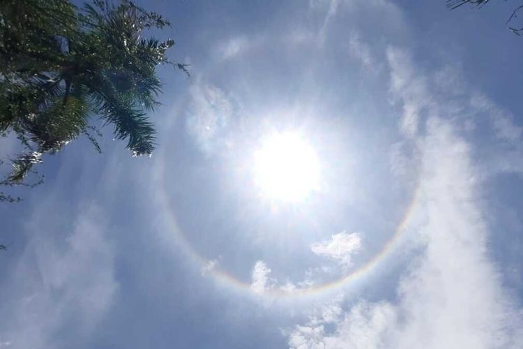 Tangkapan layar video @giftizurria via @infokrw tentang fenomena Halo Matahari pada Jumat (31/3/2023) sekitar pukul 10.30 WIB.