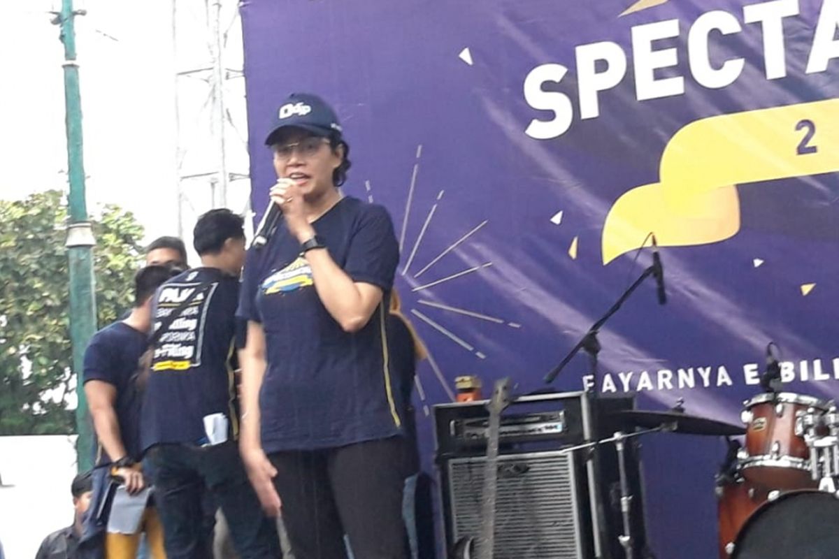 Menteri Keuangan Sri Mulyani Indrawati ketika memberikan paparan di acara Spectaxcular di Jakarta, Minggu (3/3/2019).