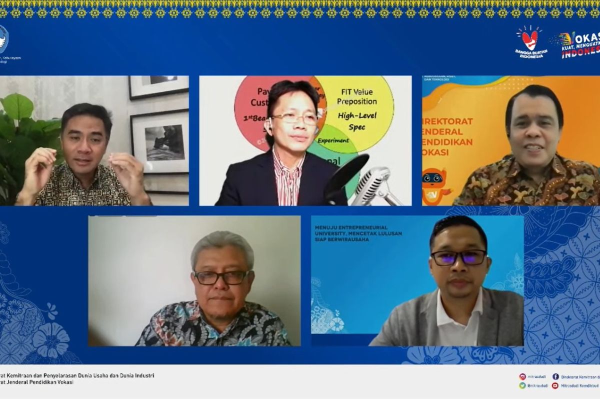 Webinar Menuju Entrepreneurial University, Mencetak Lulusan Siap Berwirausaha diselenggarakan Direktorat Mitras DUDI, Jumat (3/9/2021).