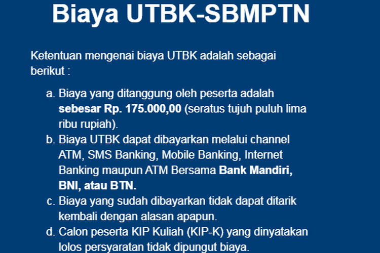 Biaya UTBK-SBMPTN hanya Rp 175.000