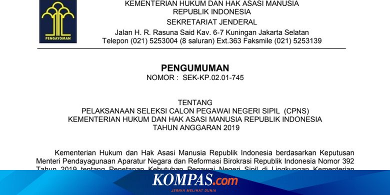 Kemenkumham Buka 3 532 Formasi Cpns 2019 Untuk Lulusan Sma Ini Perinciannya Halaman All Kompas Com