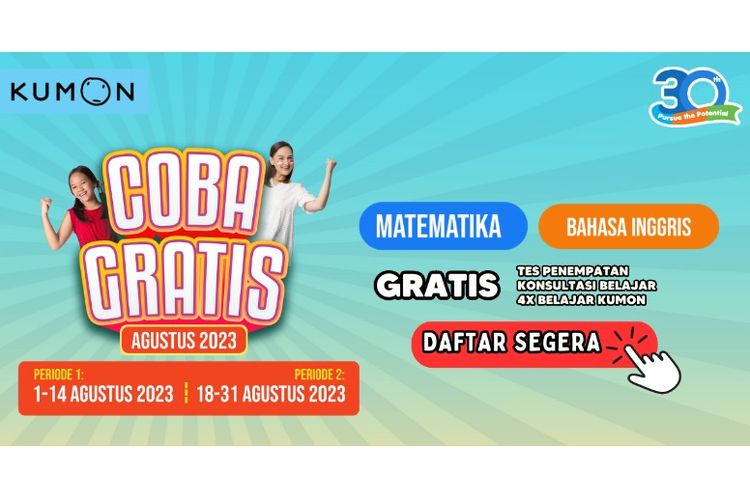 Program Coba Gratis Kumon yang berlangsung selama Agustus 2023. 