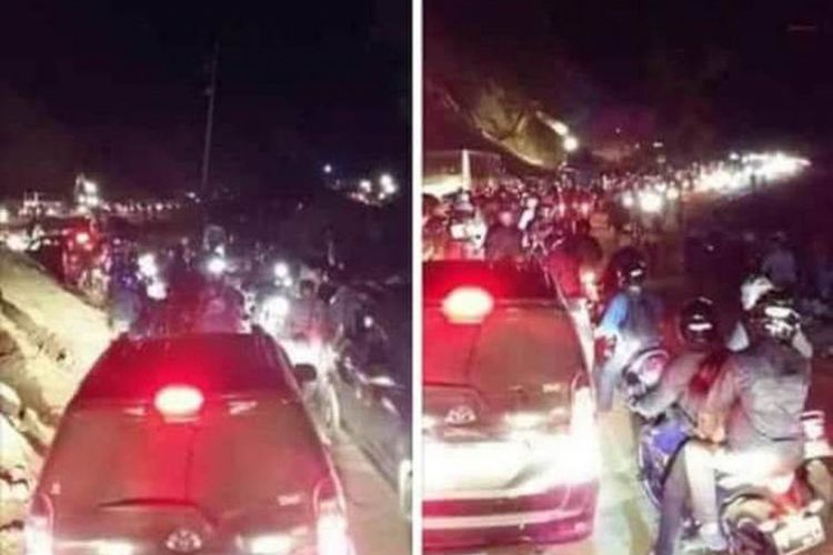 Terjadi antrian panjang dan padat di jalan trans sulawesi di atas kebun kopi dari arah palu ke Parigi