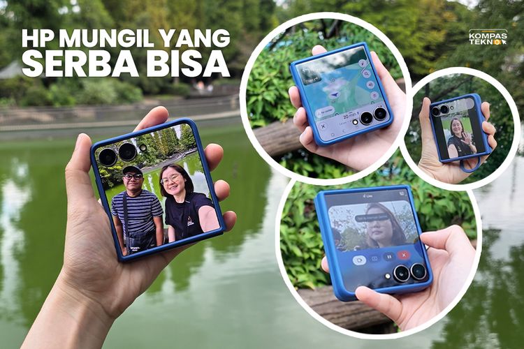 Ilustrasi membawa Samsung Galaxy Z Flip 7, yang sudah terintegrasi dengan Gemini Live, sambil jalan-jalan di pinggir kota Tokyo