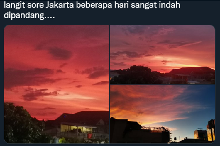 Tangkapan layar twit foto langit sore di Jakarta pada beberapa hari terakhir indah untuk dipandang.