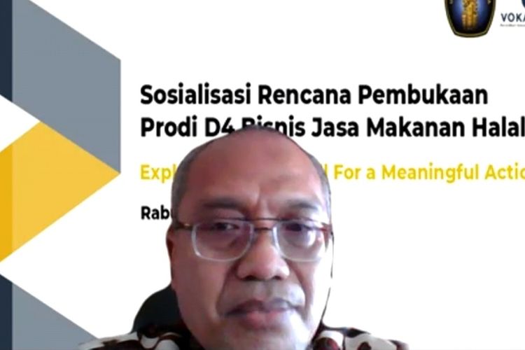 Direktur Program Vokasi Universitas Brawijaya, Prof Unti Ludigdo dalam Sosialisasi Pembukaan Prodi D4 Bisnis Jasa Makanan Halal secara daring, Rabu (7/4/2021).