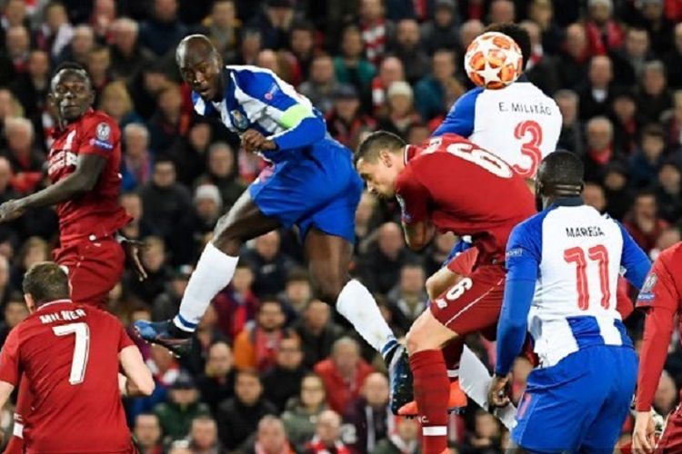 Laga Liverpool vs Porto pada leg pertama perempat final Liga Champions di Stadion Anfield, 10 April 2019. 
