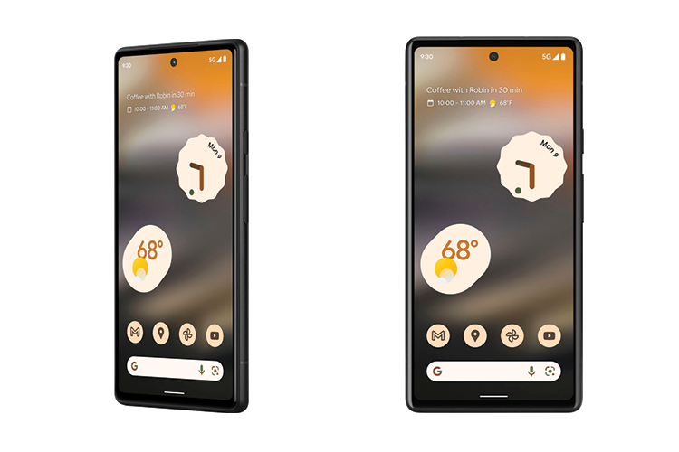 Tampilan ponsel Pixel 6 A dari sudut pandang samping (kiri) dan menyamping (kanan) (Sumber: Twitter/Evan Blass)