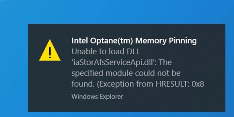 Pesan error yang terus menerus muncul pada komputer dengan Intel Optane setelah instalasi update Windows 10 untuk Mei 2020, sebagaimana dipublikasikan oleh situs windowslatest.com.