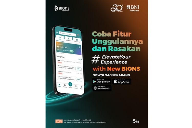 New BIONS by BNI Sekuritas dapat diunduh di Google Play Store atau App Store. 