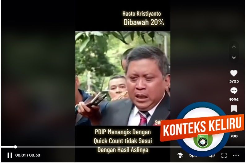 [VIDEO] Hoaks Sekjen PDI-P Hasto Kristiyanto Menangis karena Suara Ganjar-Mahfud Rendah