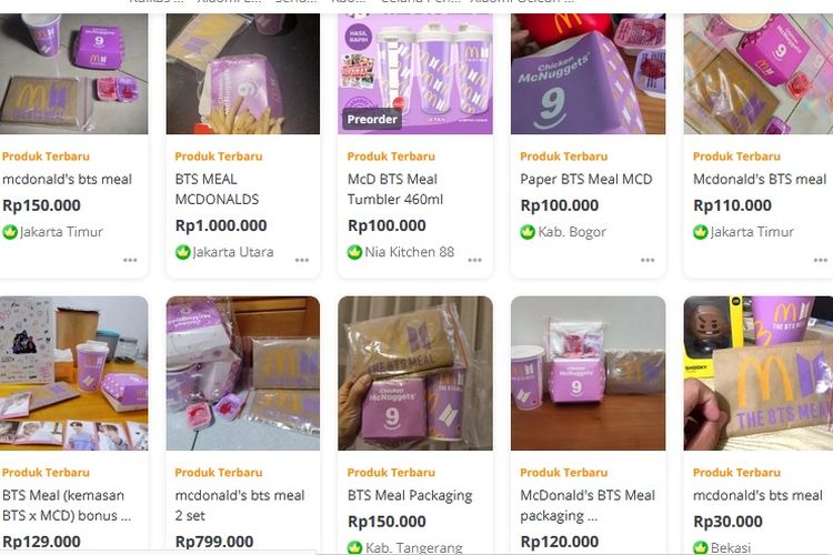 Kemasan BTS Meal kini banyak dijual di marketplace dengan harga bervariasi hingga jutaan rupiah.