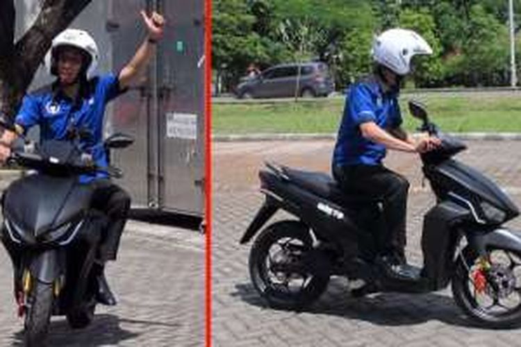 Muhammad Al Abdullah, CEO Garansindo tengah ikut tes prototipe Gesits di Kampus ITS, Surabaya, Selasa (3/5/3016).