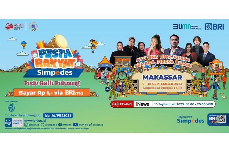 BRI menggelar ajang Pesta Rakyat Simpedes 2023 di Kota Makassar, Sulawesi Selatan, pada Sabtu (9/9/2023) dan Minggu (10/9/2023). 