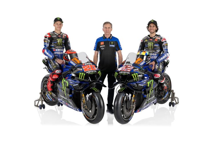 Desain livery Monster Energy Yamaha MotoGP untuk musim 2024 bersama Fabio Quartararo dan Alex Rins.