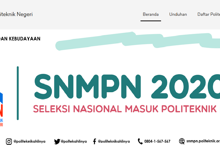 Halaman website SNMPN 2020.