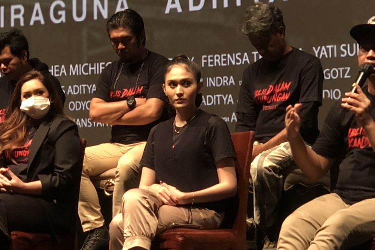 Denira Wiraguna dalam jumpa pers film Iblis Dalam Kandungan di XXI Epicentrum, Jakarta Selatan, Selasa (8/3/2022) malam. 