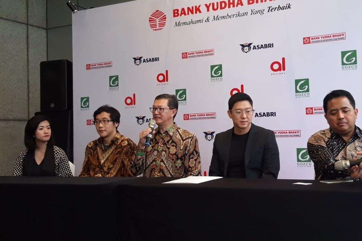 Konferensi pers suntikan modal antara Akulaku kepada Bank Yudha Bhakti di Jakarta, Jumat (15/3/2019).