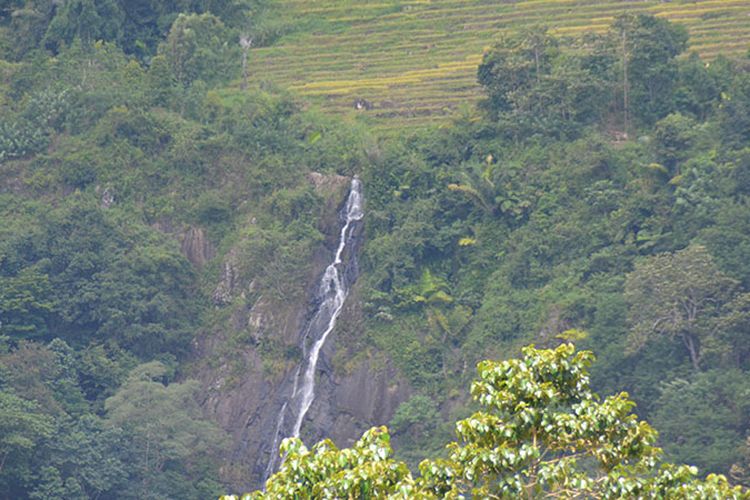 Keunikan Air Terjun Sunsa Murung di Desa Golo Pua, Kecamatan Kuwus, Kabupaten Manggarai Barat, Flores, NTT dipotret dari Kampung Tado, Kecamatan Kuwus Barat, Minggu (31/3/2019). 