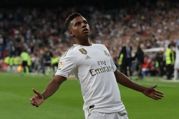 MADRID, SPAIN - SEPTEMBER 25: Rodrygo Goes of Real Madrid CF celebrates scoring their second goal during the Liga match between Real Madrid CF and CA Osasuna at Estadio Santiago Bernabeu on September 25, 2019 in Madrid, Spain. (Photo by Gonzalo Arroyo Moreno/Getty Images)
Gonzalo Arroyo Moreno / GETTY IMAGES EUROPE / Getty Images/AFP