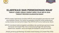 Lengkap! Ini Permintaan Maaf MPR RI soal Lomba Cerdas Cermat di Kalbar