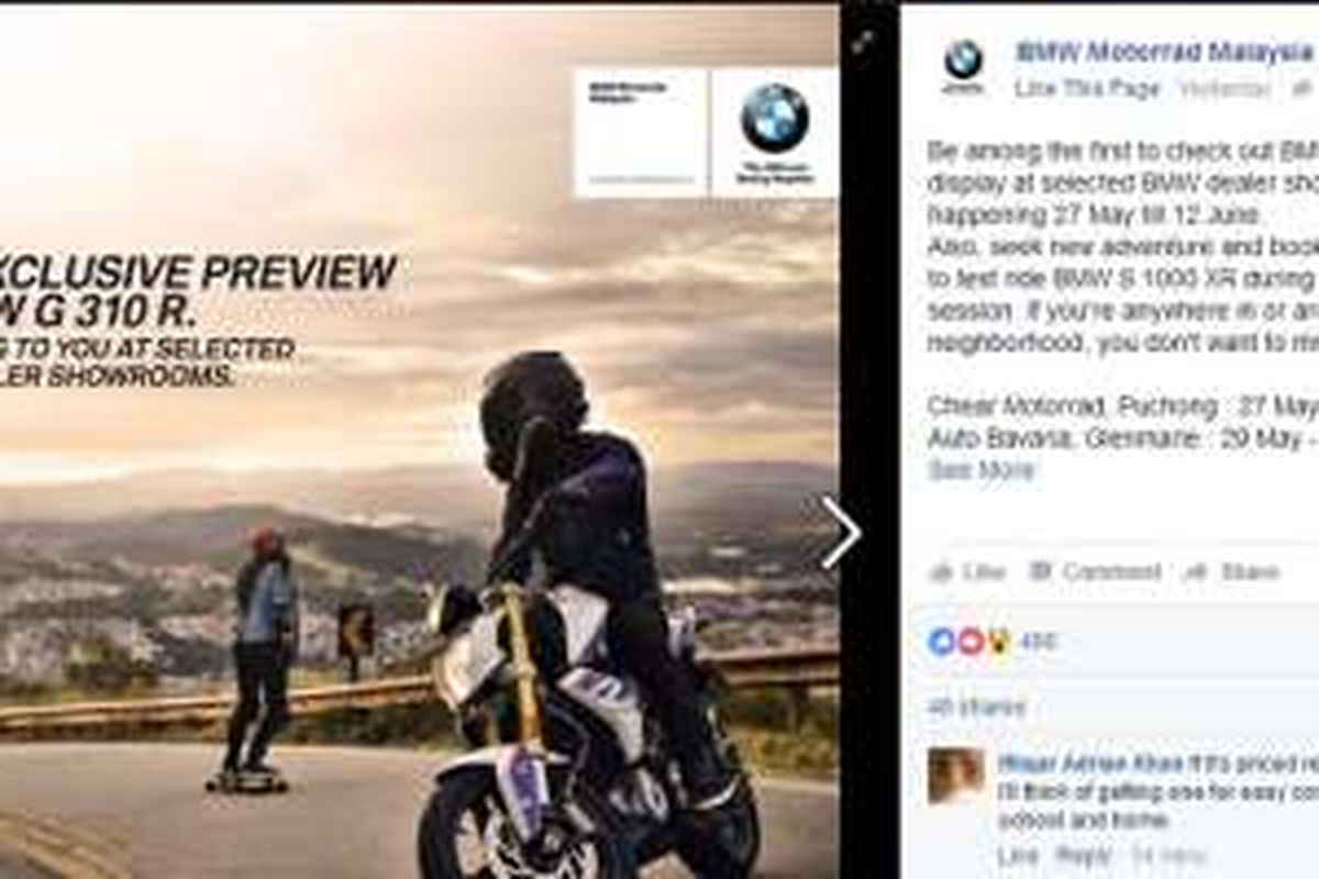 Pengumuman BMW Motorrad Malayia diunggah di media sosial Facebook.