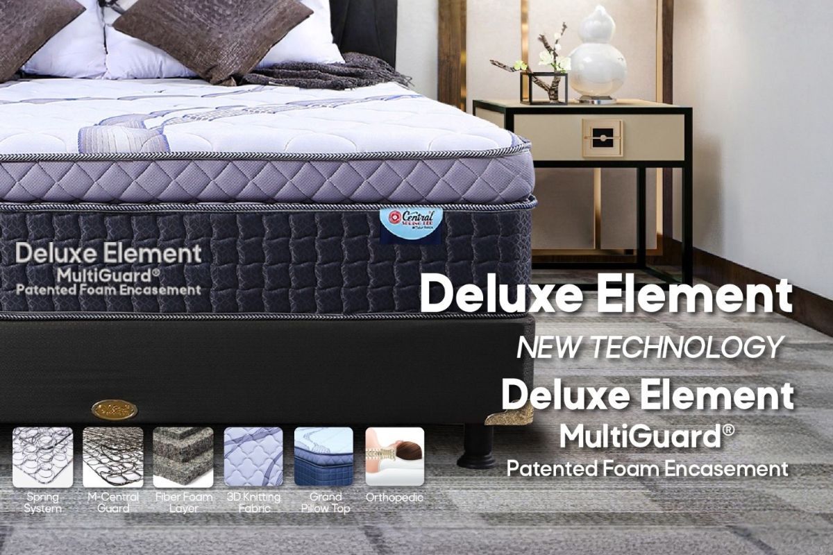 Deluxe Element mengusung Bonnell Spring dengan karakter medium firm, dilengkapi Grand Pillow Top dan Foam Encasement agar bagian sisi kasur tetap kokoh. 