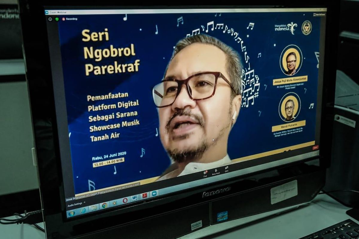 Plt) Deputi Bidang Ekonomi Digital dan Produk Kreatif Kemenparekraf/Baparekraf Josua Simanjuntak dalam acara Webinar Pemanfaatan Platform Digital Sebagai Sarana Showcase Musik Tanah Air, Rabu (24/6/2020).