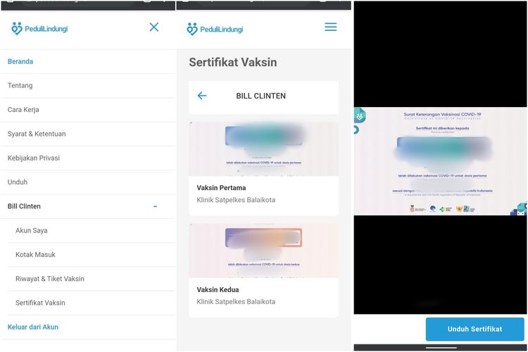 Cara mengunduh sertifikat vaksin Covid-19 melalui website Peduli Lindungi.