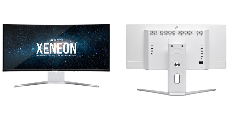 Tampak depan dan belakang dari monitor Corsair Xenon 34WQHD240-C