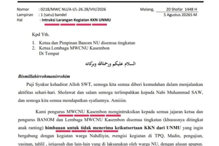 Viral Surat Tolak KKN Mahasiswa UMM di Kasembon, Kampus Pastikan Kegiatan Tetap Berjalan