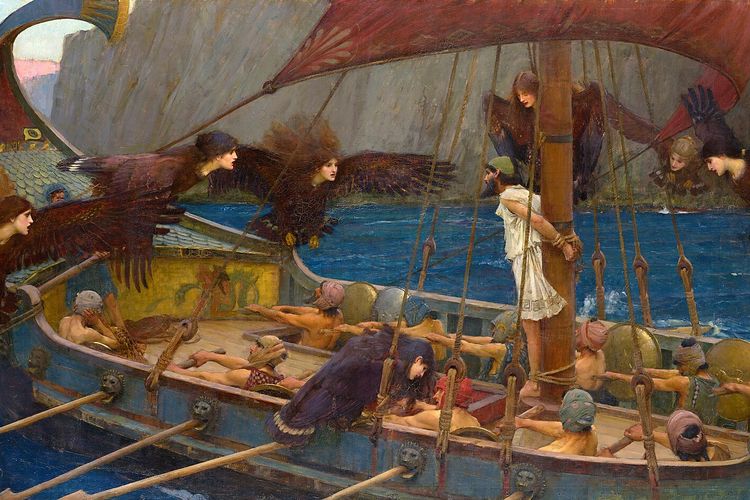 Lukisan berjudul Ulysses and the Sirens (1891) karya John William Waterhouse
