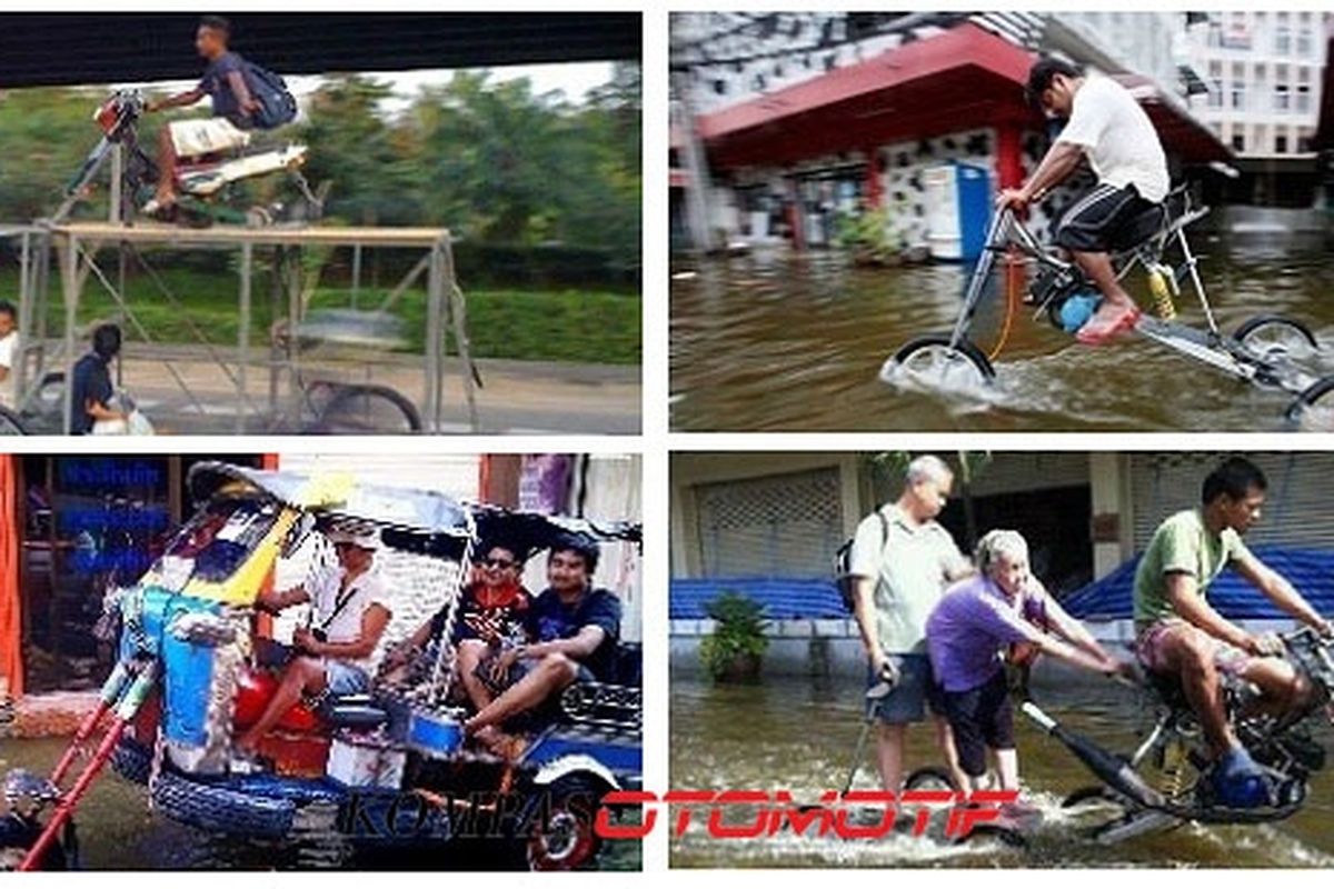 Boleh ditiru untuk mengatasi banjir, seperti sepeda motor dimodifikasi jangkung dan tuktuk