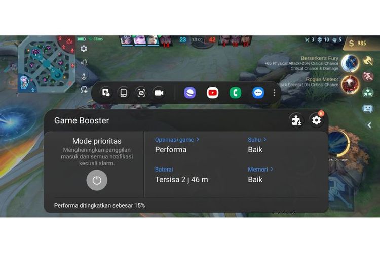 Game Booster mampu meningkatkan performa Mobile Legend sebesar 15 persen. 