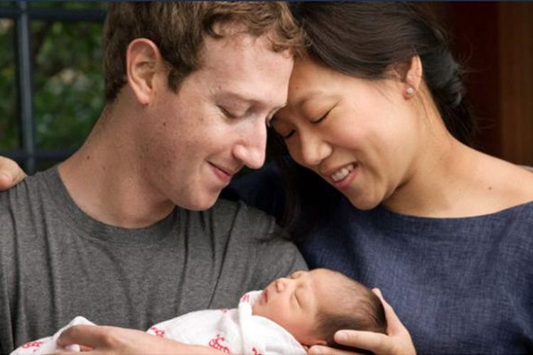 Foto Mark Zuckerberg bersama istrinya, Priscilla Chan dan putri pertama mereka, Max.