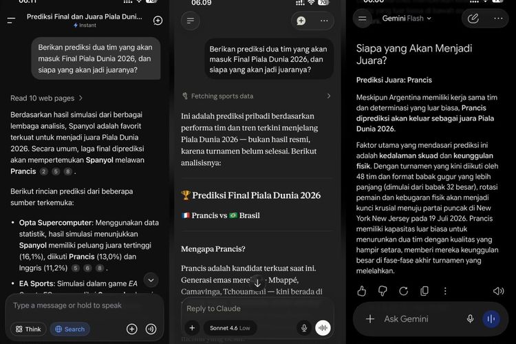 DeepSeek, Claude, dan Gemini memprediksi siapa juara Piala Dunia 2026.