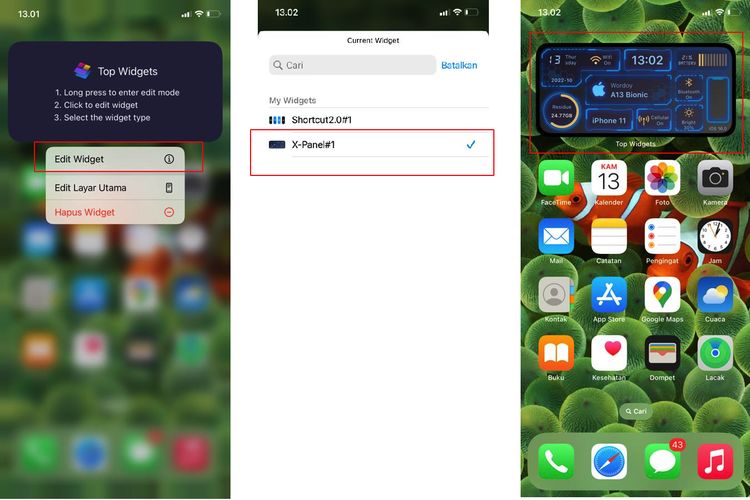 Ilustrasi cara menambahkan widget iPhone keren di layar home dari Top Widget.