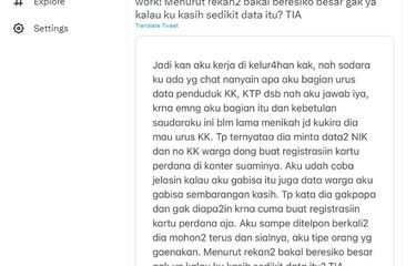 unggahan soal data pribadi warga yang ingin dibagikan untuk registrasi kartu perdana.