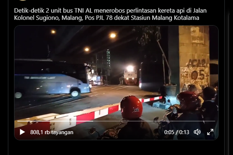 Video viral bus TNI AL terobos perlintasan kereta