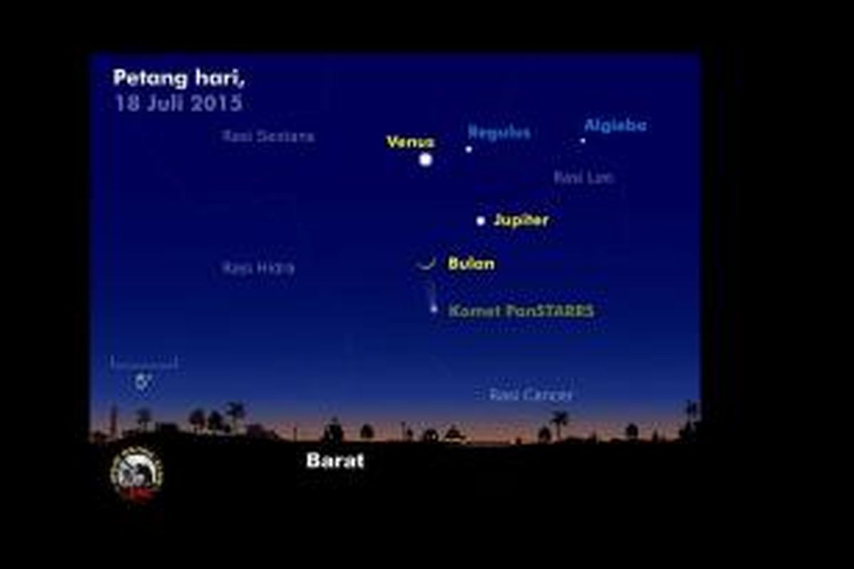 Penampakan komet PanSTARRS, Venus, Jupiter, dan Bulan pada Sabtu (18/7/2015). 