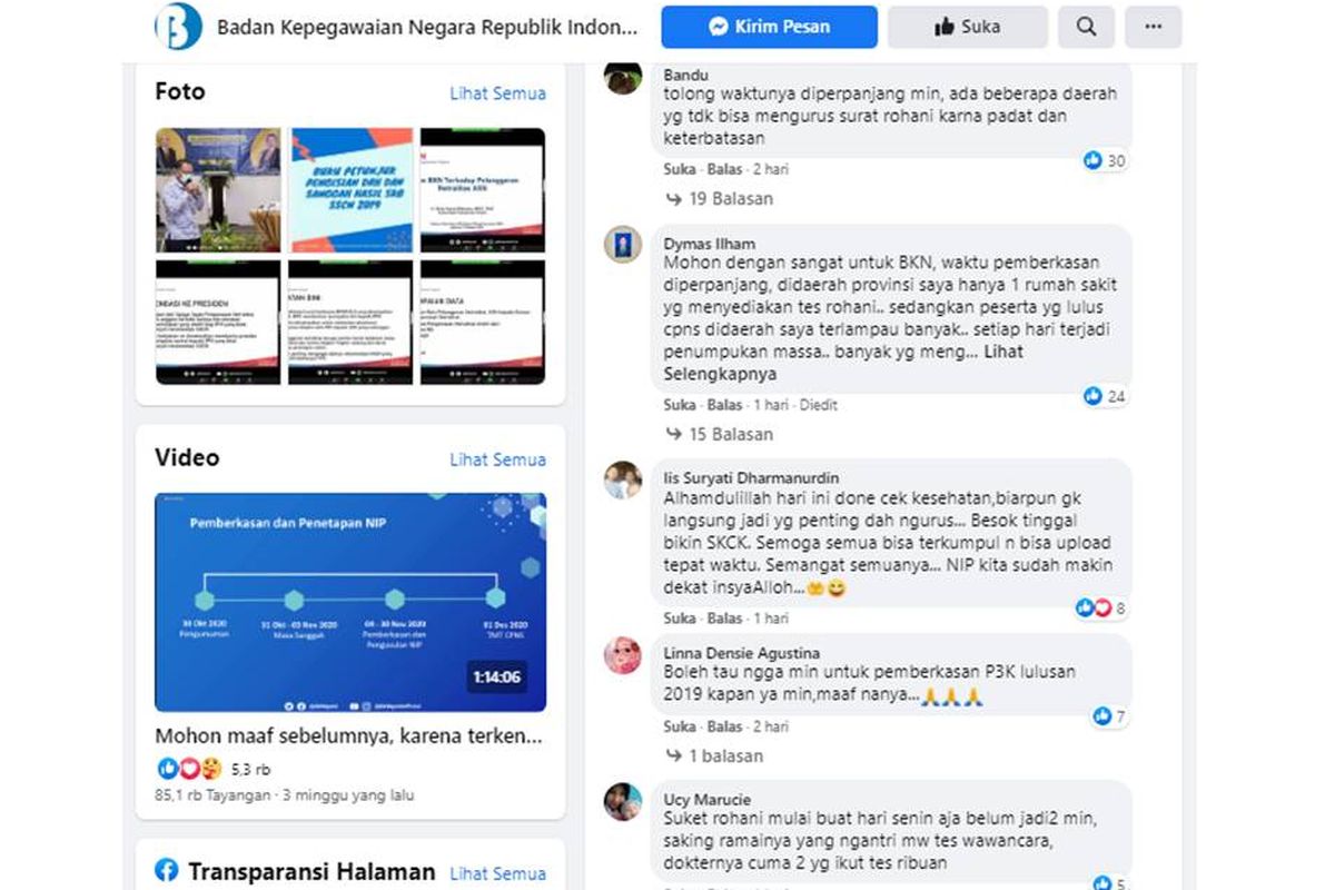 Tangkapan layar terkait permintaan perpanjangan waktu pemberkasan CPNS 2019