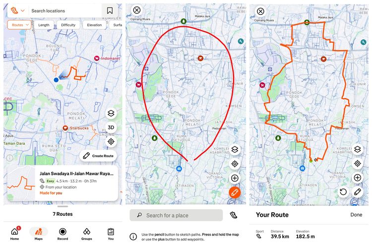 Fitur Sketch a Path di Strava.